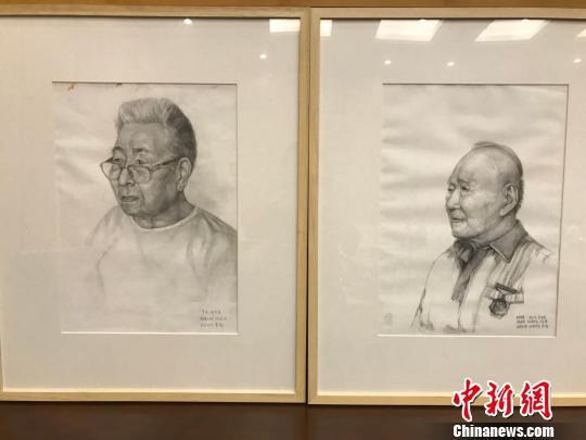 抗战老兵肖像画。 胡哲斐 摄 抗战老兵肖像画。 胡哲斐 摄