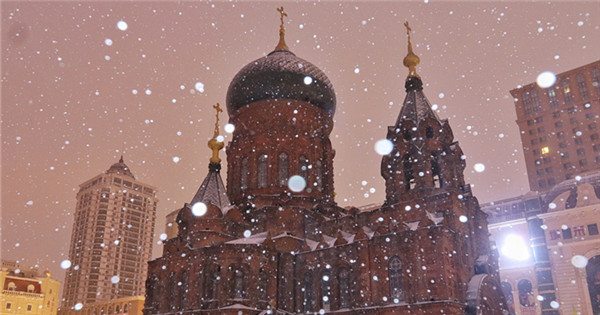Beautiful St. Sophia Cathedral in snow