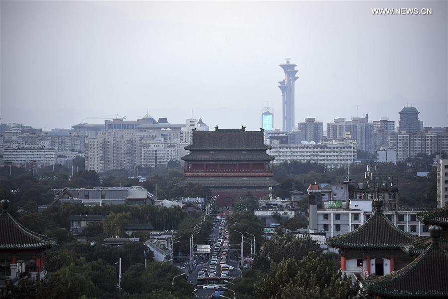 Photo taken on Sept. 4, 2020 shows the view along the central axis of Beijing, capital of China. The 2020 China International Fair for Trade in Services (CIFTIS) runs on Sept. 4-9 in Beijing. (Photo/Xinhua)