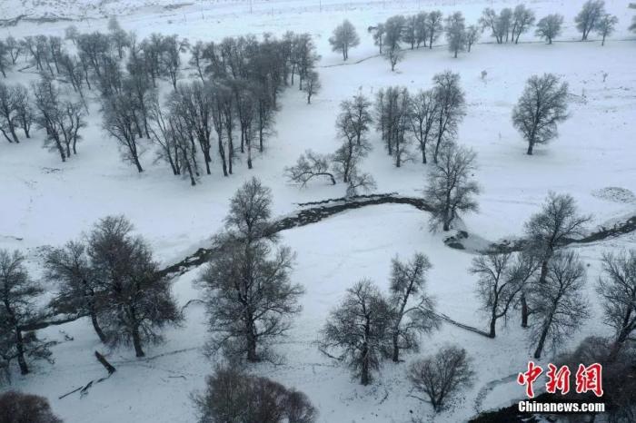 Snow scenery captured in Wenquan County, Xinjiang Uyghur Autonomous Region. (Photo: Hu Weibin/ China News Service)