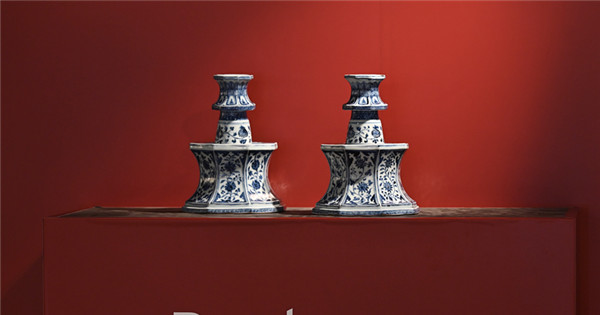 Bonhams to auction rare blue-and-white octagonal 'floral' candlesticks