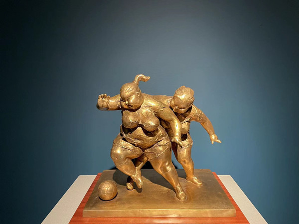 A sculpture named Breakthrough made by Chinese sculptor Xu Hongfei is on display at the National Center for the Performing Arts, July 3, 2022. (Photo: Ecns.cn/Zhang Dongfang)