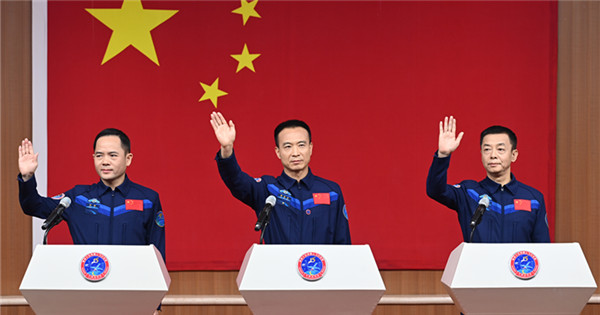 Taikonauts of China's Shenzhou-15 mission meet the press
