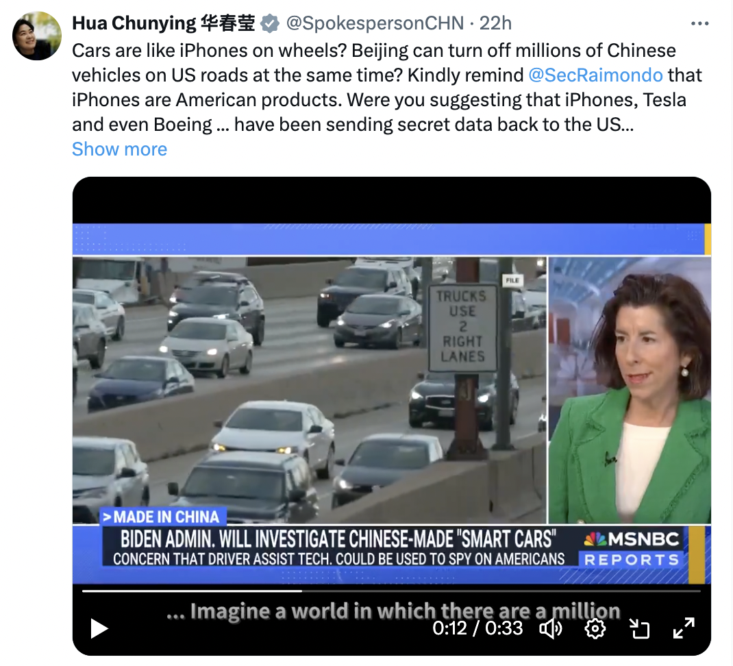 (A screenshot of Hua Chunying's post on X)
