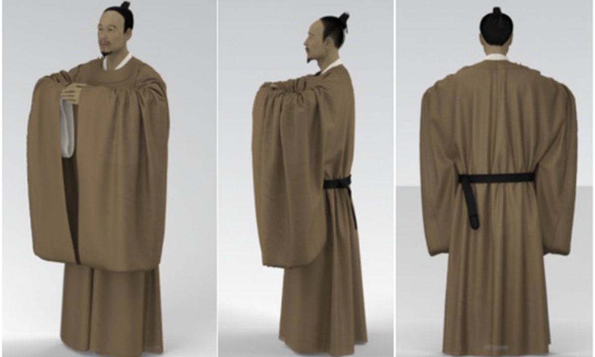 Digital demo of the round-necked pale silk gauze robe official uniform (Photo/Courtesy of the School of International Education under Zhejiang Sci-Tech University)