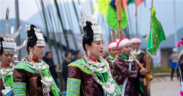 Miao people celebrate Guzang Festival in Guizhou