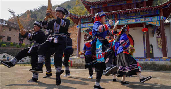 Villagers perform Long Drum Dance to mark Spring Festival in Guangxi