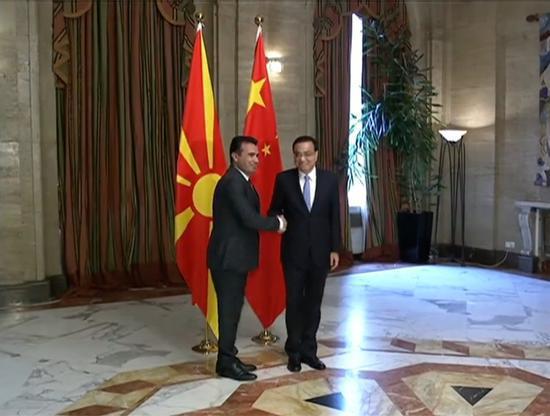 Chinese Premier Li Keqiang and his Macedonian counterpart Zoran Zaev  (Photo/CGTN)