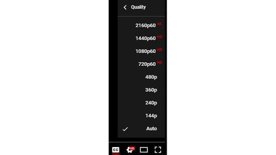 Video quality options on YouTube /Screenshot from YouTube