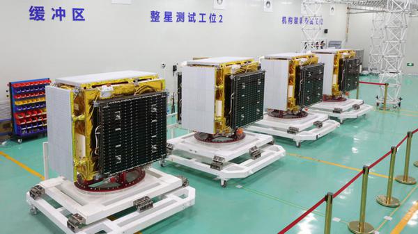 Four mass-produced SAR (Synthetic Aperture Radar) satellites by GalaxySpace. [Photo provided to chinadaily.com.cn]