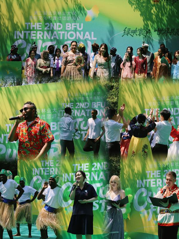This photo collage shows various performances at the second International Culture Festival of Beijing Forestry University, on June 11, 2025. [Photo provided to chinadaily.com.cn]