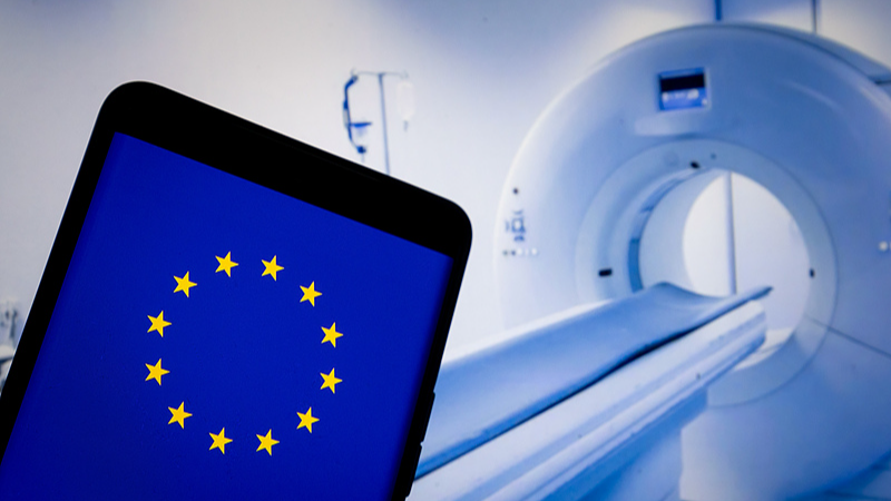 An illustration combining the European Union flag with medical devices. /VCG