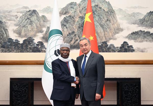 &nbsp;Foreign Minister Wang Yi meets with visiting Secretary-General of the Organization of Islamic Cooperation Hissein Brahim Taha in Beijing on Monday. [Photo/Xinhua]