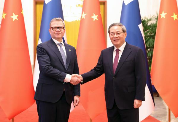 &nbsp;Chinese Premier Li Qiang holds talks with visiting Finnish Prime Minister Petteri Orpo in Beijing on Tuesday. [Photo by Feng Yongbin/China Daily ]