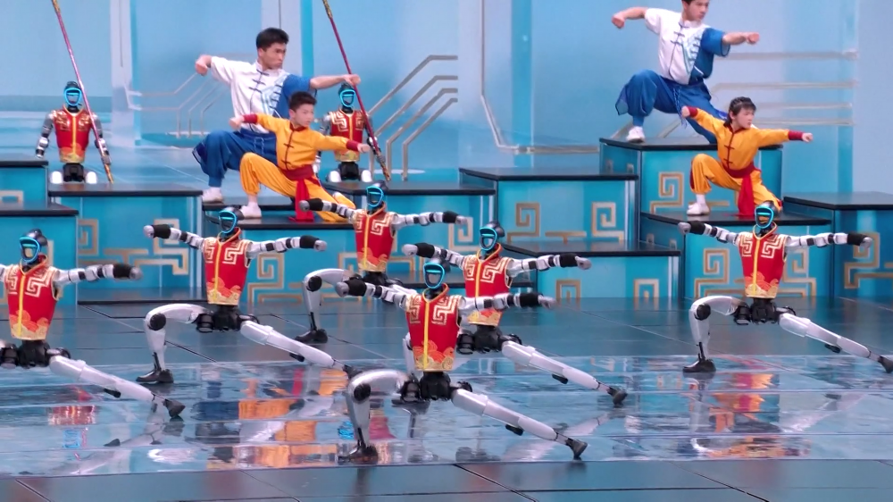 Humanoid robots perform martial arts on the stage of China Media Group's Spring Festival Gala, Beijing, China, February 16, 2026./ China Media Group