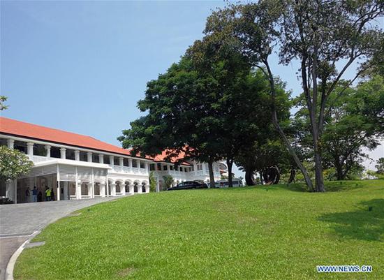 Photo taken on June 7, 2018 shows the exterior of the Capella Hotel in Singapore's Sentosa Island. U.S. President Donald Trump and top leader of the Democratic People's Republic of Korea (DPRK) Kim Jong Un will meet at the Capella Hotel on Singapore's Sentosa Island on Tuesday. (Xinhua/Li Peng)