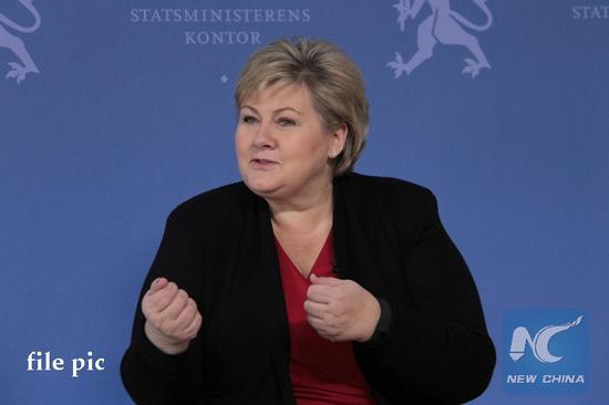 Norwegian Prime Minister Erna Solberg speaks to Chinese media during an interview in Oslo, Norway, on April 6, 2017.(Xinhua/Zhang Shuhui)