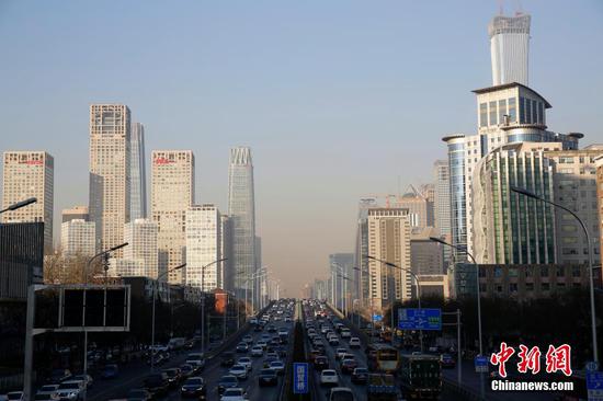 A view of the CBD area in Beijing on Jan. 12, 2018. (Photo/China News Service)