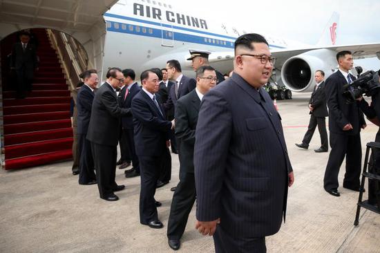 Kim Jong-un, chairman of the Workers' Party of Korea (WPK) and chairman of the State Affairs Commission of the Democratic People's Republic of Korea (DPRK) in Singapore on Sunday. [Photo/Xinhua]