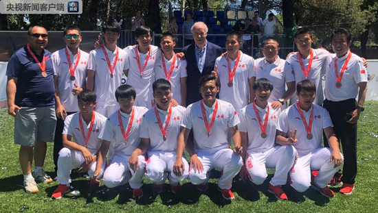 China's national team secures third place at the IBSA Blind Football World Championships that ended in Madrid, Spain on June 18. (Photo/CCTV)
