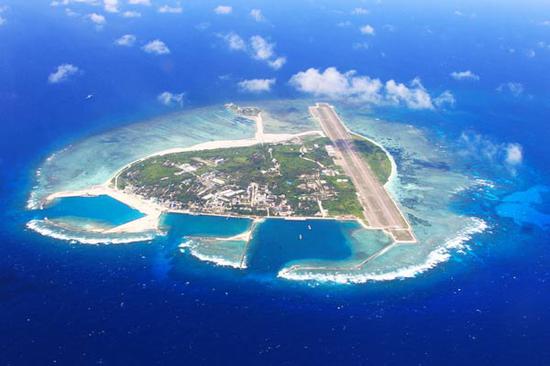 An aerial view of Yongxing Island, home to the government of Sansha, China's southernmost city. (Photo/Xinhua)