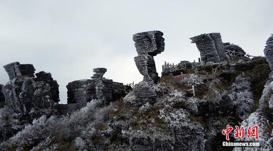 Famous mushroom-shaped stones in Fanjing Mountain,Guizhou Province. (File photo/China News Service）