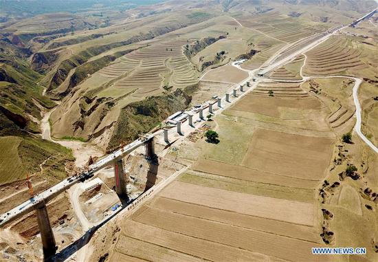 Gansu-Ningxia section of Yinchuan-Xi'an high-speed railway under construction