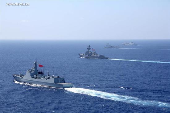 June 20, 2016: A Chinese fleet participates in the Rim of the Pacific (RIMPAC) multinational naval exercises with US warships in west Pacific Ocean. /Xinhua Photo