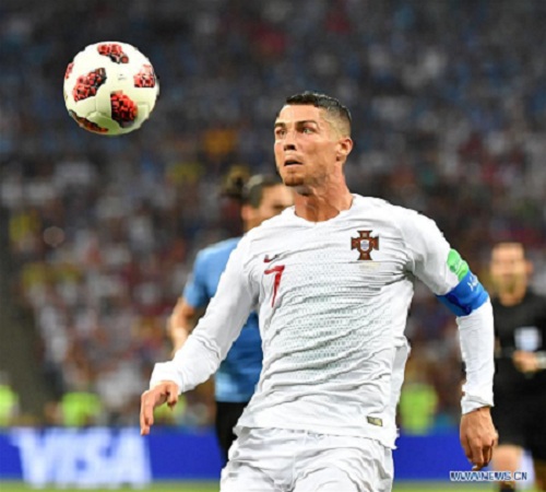 Cristiano Ronaldo of Portugal competes during the 2018 FIFA World Cup round of 16 match between Uruguay and Portugal in Sochi, Russia, on June 30, 2018. Uruguay won 2-1 and advanced to the quarter-final. (Xinhua/Liu Dawei)