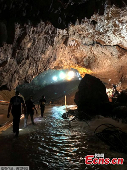 Eight members of the soccer team trapped in a flooded cave in northern Thailand have been saved as rescue efforts continued for a second day. Four boys were extracted on Monday, and the other four on Sunday. (Photo/Agencies)