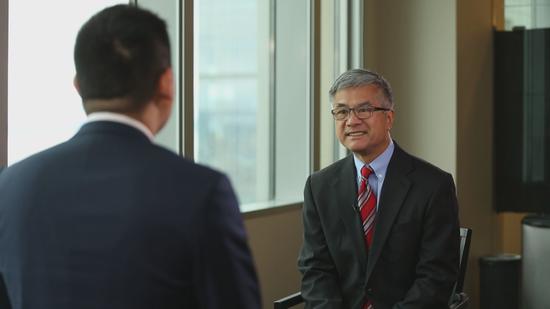 Former US Secretary of Commerce Gary Locke, who also served as the US ambassador to China from 2011 to 2014, speaks with CGTN's Wang Guan in Washington. /CGTN Photo