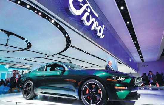 The 2019 Ford Mustang Bullitt is pictured during the 2018 North American International Auto Show in Detroit, Michigan. (Photo by Jewel Samad / for China Daily)