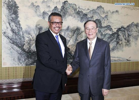   Chinese Vice President Wang Qishan (R) Meets with the Director-General of the World Health Organization (WHO) Tedros Adhanom Ghebreyesus in Beijing, Capital of China, July 17, 2018. (Xinhua / Gao Jie) 