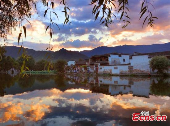 Amazing sunset view in ancient Hongcun Village