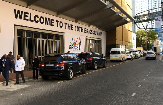 The entrance of the Sandton Convention Center in Johannesburg, South Africa, which is the venue for the 10th BRICS summit, July 23, 2018. /CGTN Photo