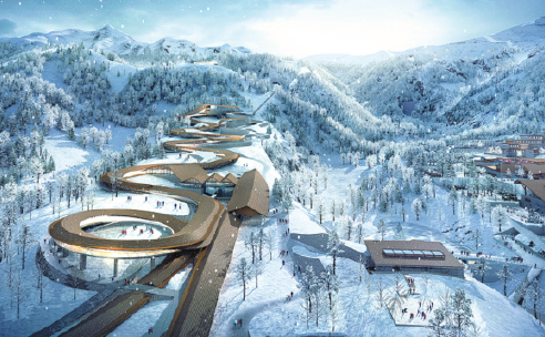 Rendering of the National Sliding Center, a venue for the 2022 Winter Olympics, show a scale and design representing a mythical Chinese dragon. (Photo/China Daily)