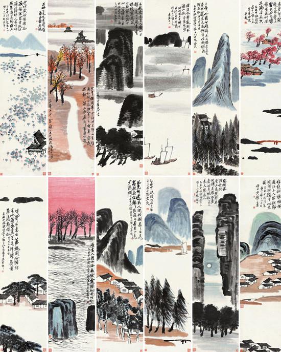 The ink-painting set of modern master Qi Baishi's Twelve Landscape Screens fetched 931.5 million yuan at the Poly Auction Beijing's fall sale last year, setting a new record for Chinese art. (Photo provided to China Daily)