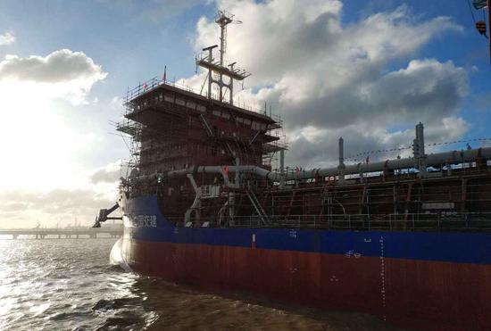 One land reclamation vessel seen in water (CGTN Photo)