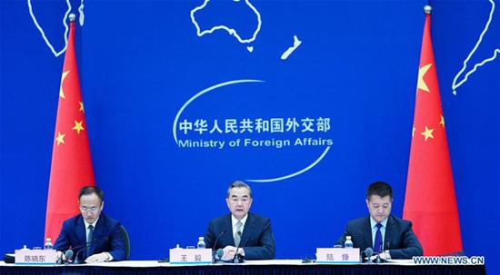 The Chinese Foreign Ministry holds a press conference on the Forum on China-Africa Cooperation (FOCAC) 2018 Beijing Summit in Beijing, capital of China, Aug. 22, 2018. Chinese President Xi Jinping will deliver a keynote speech at the opening ceremony of the FOCAC 2018 Beijing Summit on September 3, State Councilor and Foreign Minister Wang Yi announced at the press conference Wednesday. (Xinhua/Wang Jianhua)