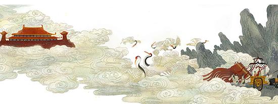 A scene from Ye Luying's new picture book Pictures of An Ode to the Goddess of Luo.(Photo provided to China Daily)
