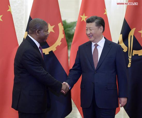 Chinese President Xi Jinping (R) meets with Angolan President Joao Lourenco at the Great Hall of the People in Beijing, capital of China, Sept. 2, 2018. (Xinhua/Li Xueren)