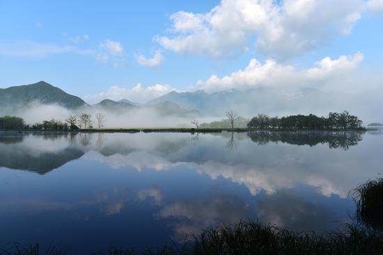 This file photo shows the scenery of the wetland of Dajiu Lake in the Shennongjia Forestry District, Central China's Hubei province.(Photo/Xinhua)