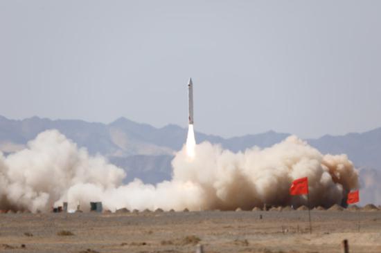 Beijing tech company i-Space has used its own carrier rocket to launch three satellites into space from the Gobi Desert on Sept 5, 2018. (Photo by Chen Xiao/chinadaily.com.cn)