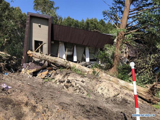 Photo taken on Sept. 6, 2018 shows a damaged house after an earthquake in the town of Atsuma, Hokkaido prefecture, Japan.   (Xinhua/Deng Min)