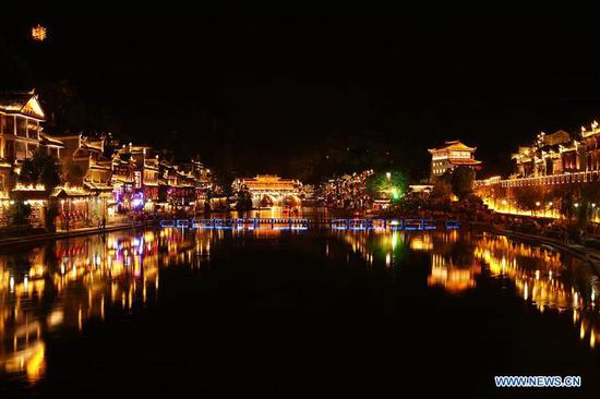 Night view of Fenghuang old town in China's Hunan