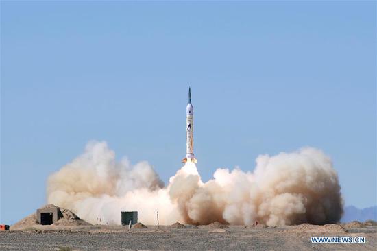 The OS-X1, a suborbital rocket developed and produced by Chinese private company One Space, is successfully launched from the Jiuquan Satellite Launch Center in northwest China, Sept. 7, 2018. The OS-X1 can reach a speed of Mach 4.5 in load flight. This was the company's second launch this year. (Xinhua/Wang Jiangbo)