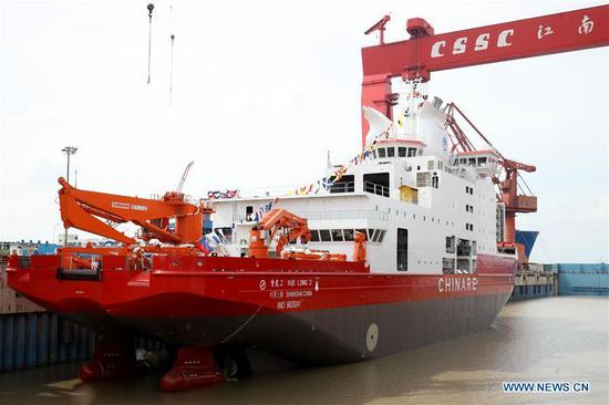 Photo shows China's first domestically-built polar research vessel and icebreaker 