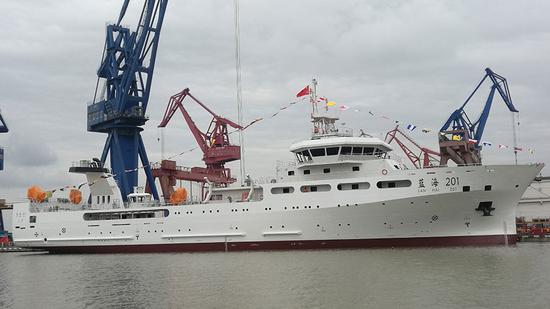 Lanhai (Blue Ocean) 101 and Lanhai 201 have been put into the water in Shanghai, Sept 12, 2018. (Photo/Chinese Academy of Fishery Sciences)