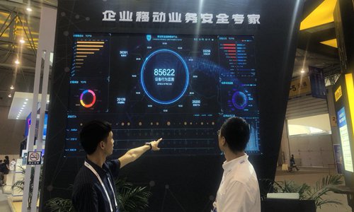 Staff from Zhizhangyi Technology demonstrate their system in Chengdu, Sichuan Province, during 2018 China Cybersecurity Week on Wednesday. (Photo: Zhao Yusha/GT)