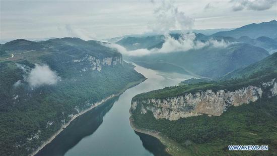 Aerial view of Wujiang River in SW China's Guizhou